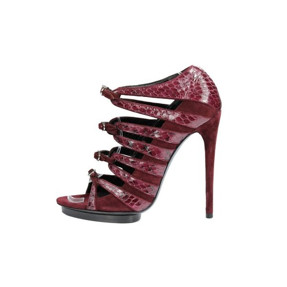 BALENCIAGA Burgundy Python Stiletto Buckle Cage Pump Heels - Size 39.5, US 9.5 - Picture 2 of 11